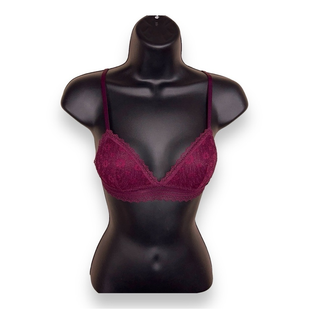 XS VICTORIAS SECRET BURGUNDY LACE BRALETTE WIREFREE PADDED